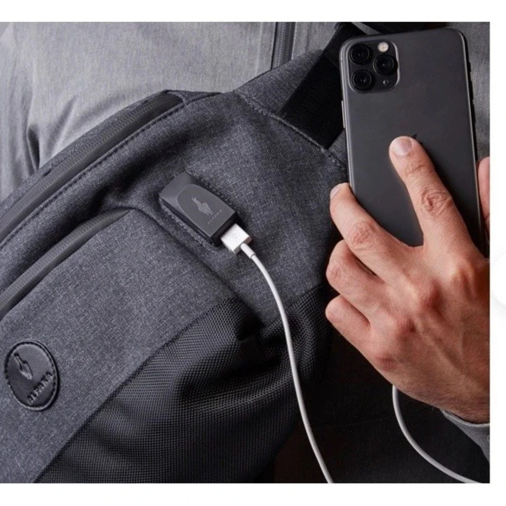 (6)Alpaka Bravo X Sling Bag Grey Marl Crossbody USB Port Travel Messenger Tech